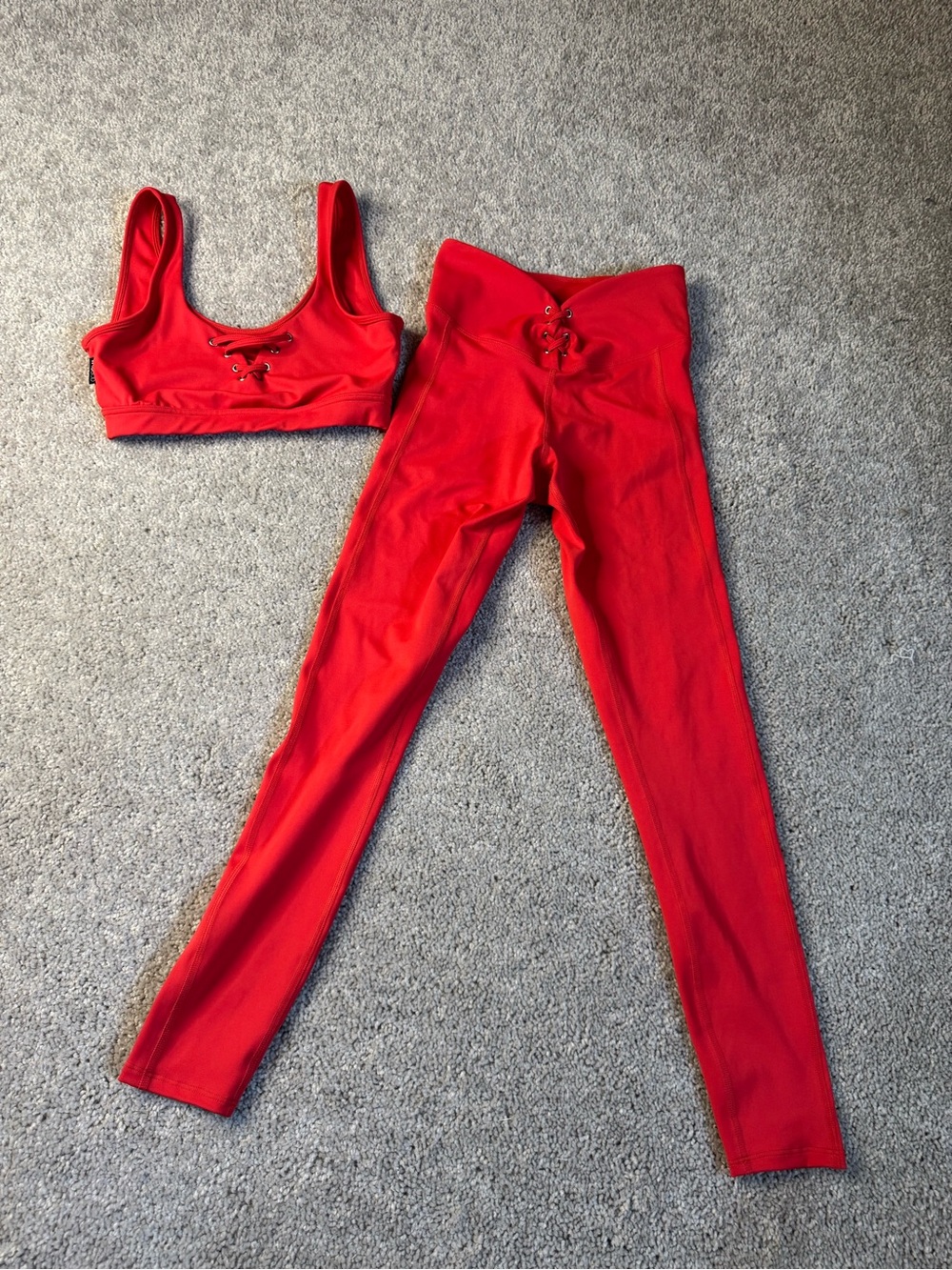 High-Waist Lace-Up Red Leggings with Matching Crop Bralette